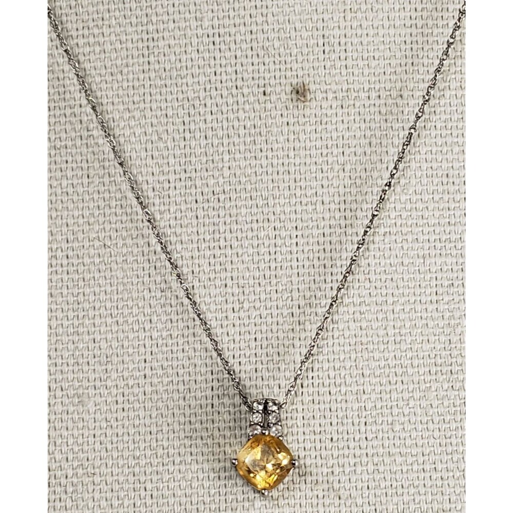 Citriine (6mm) Cushion and 6 Spinel (2mm) Pendant 925 with 18in Necklace Chain - Picture 4 of 16